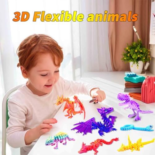 7pcs 3D Printed Dinosaur Crystal Dragon Snake T-Rex Fidget Toys,Flying Dragon，Desk Executive Toy，Easter,Toys for Boys Kids Teen 5-7 4-6 8-12