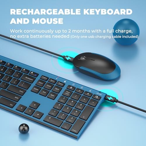 Vssoplor Wireless Keyboard and Mouse, Rechargeable Ultra Slim, Black Blue
