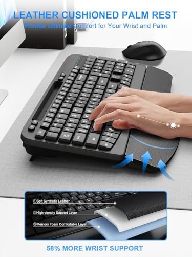 Hayyiesh Ergonomic Wave Keys Wireless Keyboard and Mouse Combo, Full Size with Memory Foam Wrist Rest & Phone Holder, 2.4G Cordless Set with USB-C Adapter for Windows Mac Desktop Laptop (Black)
