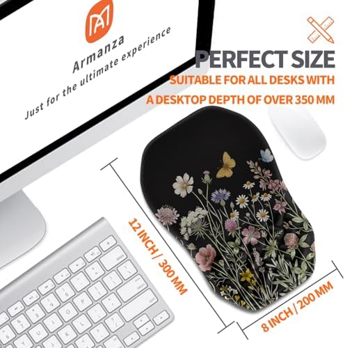 Ergonomic Slope Mouse Pad Wrist Support, Wrist Rest Mousepad for Carpal Tunnel Pain Relief with Massage Bulge and Slow Rebound Memory Foam (12x8 inch, Butterfly and Flower)