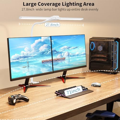 LED Desk Lamp with Clamp, Double Head for Dual Screen, 4 Color Modes,White