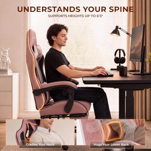 Dowinx Gaming Chair with Footrest, Ergonomic Office Chair, Pink