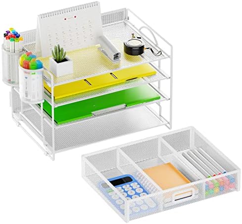 Marbrasse Desk Organizer, 4-Tier Paper File Letter Tray, White