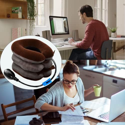 Cervical Neck Traction Device for Instant Neck Pain Relief Inflatable Adjustable Neck Stretcher Neck Support Brace Neck Traction Pillow for Home Use Neck Decompression(Brown)