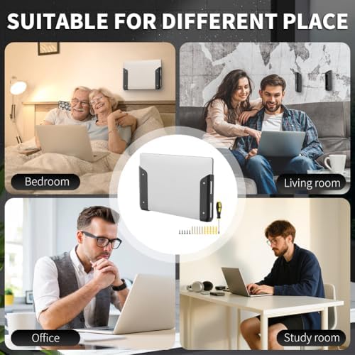 Under Desk Laptop Mount, Metal Under Desk Device Holder with Adhesive & Screws in,Anti-Scratch Pads for Devices Up to 1.3" Thick Laptop, Keyboard