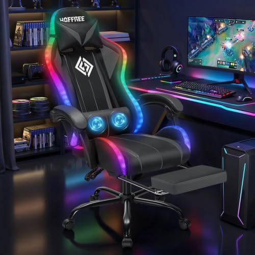 RGB Gaming Chair with LED Lights Massage Ergonomic Computer Chairs-Grey
