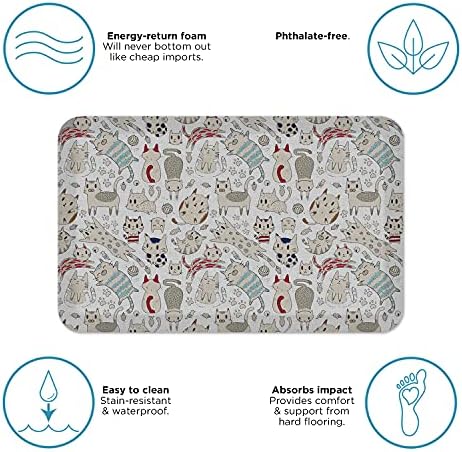 GelPro Designer Cushioned Anti-Fatigue Floor Mat, Padded Stain-Resistant, Waterproof, Non-Slip Comfort Padded Desk/Office Mat, 20 x 32, Happy Catz Persian Grey
