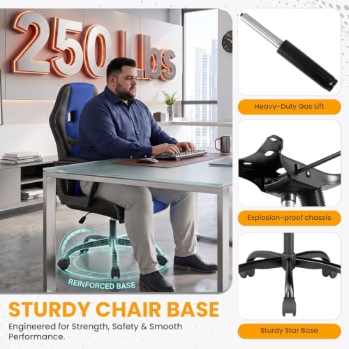 Ergonomic Office Chair Cheap Desk Chair PC Gaming Chair Rolling PU Leather Swivel Chair Executive Computer Chair Lumbar Support for Women, Men(Blue)