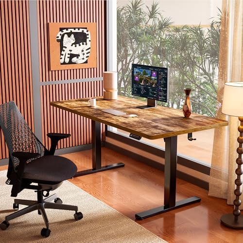 ErGear Height Adjustable Electric Standing Desk, 32 x 19 Inches Sit Stand up Desk, Memory Computer Home Office Desk, Vintage Brown