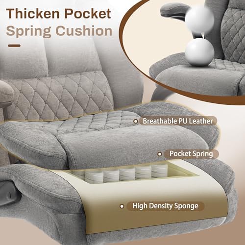Massage Office Chair, 500LBS Ergonomic Rocking Executive Desk Chairs with 4 Points Vibration&Heat,Padded Flip-up Armrests for Big and Tall Office Chair,Swivel Computer Chair Thicken Back,Grey