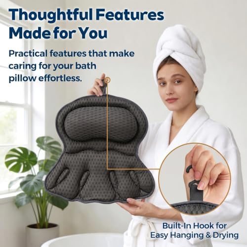 Bath Pillow for Tub,Bathtub Pillow for Head,Neck,Shoulder and Back Support,Soft Bath Tub Pillow for Bathtub,Hot Tub and Spa,Black