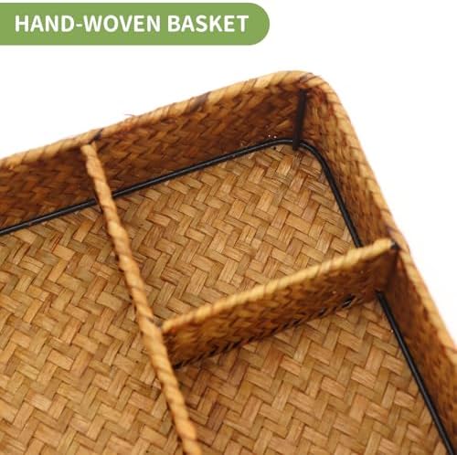 Nonam 4-Section Seagrass Tea Bag Organizer,Wicker Divided Basket,Natural