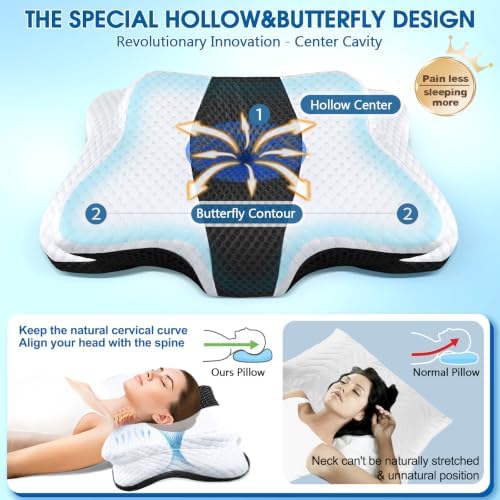 CHxxy Memory Foam Pillows, Cervical Pillow for Neck & Shoulder Pain Relief