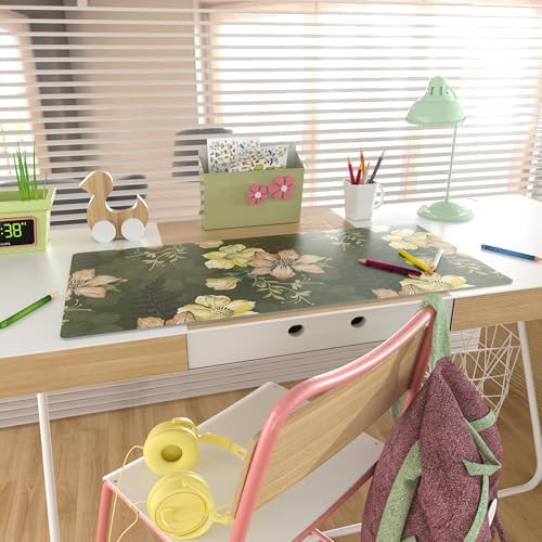 Faux Leather Large Mouse Pad, Office Desk Mat, 31.5"x15.7", Bold Flowers