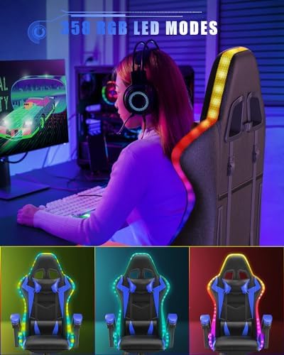 Racingreat RGB Gaming Chair for Adults & Kids, Lumbar Support, Blue.