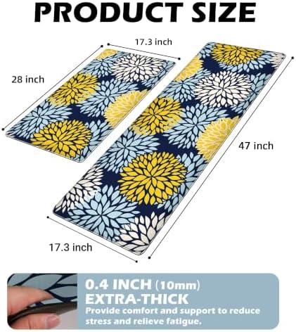 Kitchen Mats Set of 2 Cushioned Anti Fatigue Kitchen Rugs Non Slip Waterproof Kitchen Runner Memory Foam Floor Mat Comfort Standing Mat for Sink,Office,Laundry, Navy Yellow