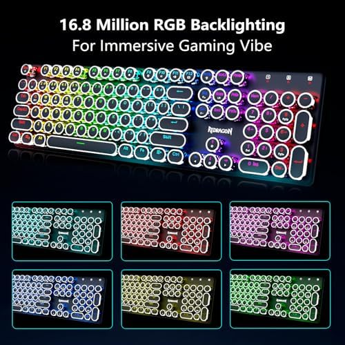 Redragon K710 Wireless Typewriter Style Mechanical Gaming Keyboard, Black