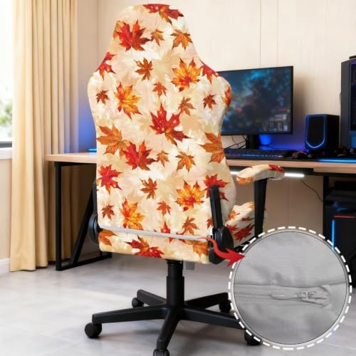 Gaming Chair Seat Cover Autumn Maple Leaf Game Chair Slipcovers with 2 Armrest Covers, Scratch-Proof 4 PCS Gamer Desk Chair Covers
