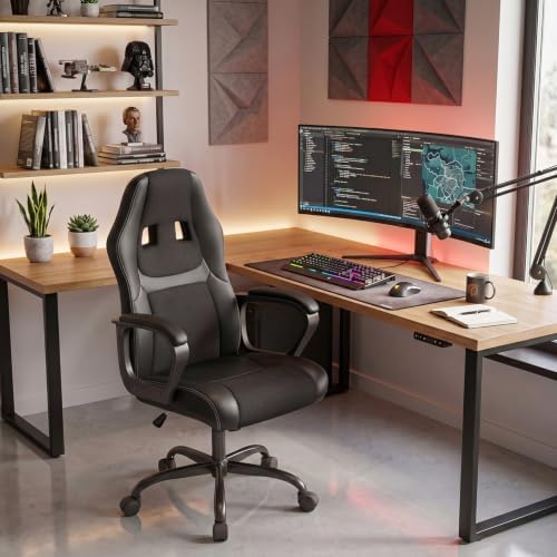 BestOffice Office Chair PC Gaming Chair Cheap Desk Chair Ergonomic PU Leather Executive Computer Chair Lumbar Support for Women, Men (Black)
