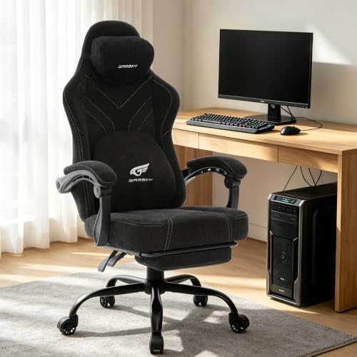 Ergonomic Gaming Chair for Adults - Comfortable Office Computer Chair with 20.5” Wide Seat, Adjustable Video Game Chair with Footrest and Lumbar Support for Home Office, Black