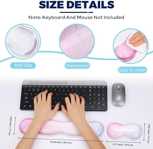 Gel Wrist Rest for Keyboard and Mouse, Wrist Rest for Keyboard, Mouse Wrist Support, Pain Relief, Cool Touch, Non-Skid, Wrist pad Set
