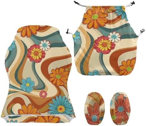 Hippie Daisy Print Gaming Chair Cover Anti Dust 4 Piece Furniture Protector Washable Stretchable Gaming Chair Slipcover with Armrest Covers