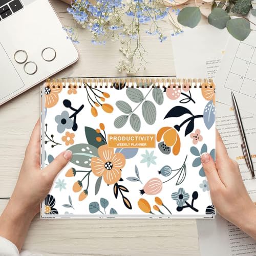 Weekly Productivity Planner - 8.5" x 11" Dashboard Desk Notepad Has 6 Focus Areas to List Tasks for Goals, Projects, Clients, Academic or Meal-Organize Your Daily Work Efficiently, 54 Weeks, Rose Flower