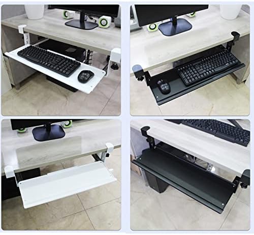 Black/White Sliding Keyboard Tray Under Desk With Slide - Slide-Out Keyboard Drawers Clamp-On - Ergonomic Desk Extender - Pull- Out Tray 52/65/75X25Cm, Wrist Rest Arm Support.White-60cmx20cm(24x8Inch