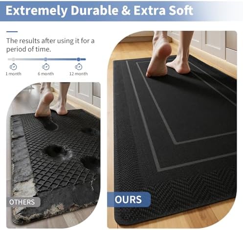 UKISS 9/10"" Extra Thick Cushioned Anti Fatigue Kitchen Mat, Waterproof High Density Foam Standing Desk Mat, Non-Slip Ergonomic Comfort Mat for Kitchen, Office,Workstation Black (Black, 20" X 48")
