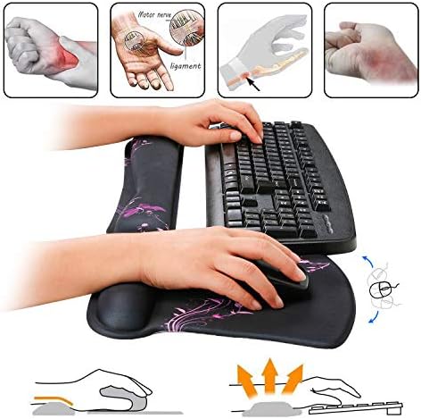 RICHEN Keyboard Wrist Rest Pad and Mouse Wrist Rest Support Mouse Pad Set,Durable & Comfortable & Lightweight for Easy Typing & Pain Relief-Ergonomic Support (Purple Butterfly)