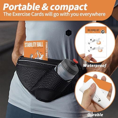 Stability Ball Workout Cards, 62 Exercises Cards Deck Large Size 5" x 3.5" Fitness Cards for Women & Men, Beginner Fitness Guide to Training Exercises at Home or Gym