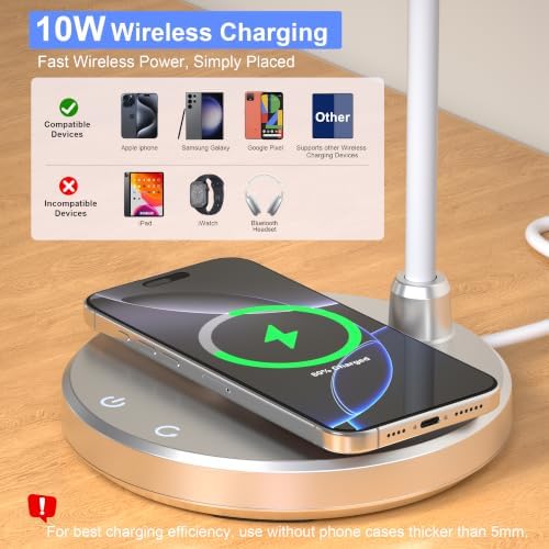 LED Desk Lamp for Home Office with Wireless Charger, Silver