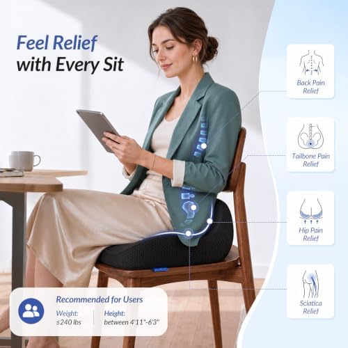 ZIKEE Ergonomic Contoured Seat Cushion for Pain Relief, All-Day Comfort, Office Chair Cushion with Raised Back Support for Tailbone, Sciatica & Back Pain Relief, Premium Memory Foam for Car, Home