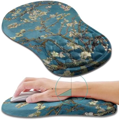 Hokafenle Ergonomic Mouse Pad Wrist Support, Wrist Rest Mousepad for Carpal Tunnel Pain Relief with Integrated Memory Foam Slope Massage Bulge (11.8x7.9 inch,Apricot Flower