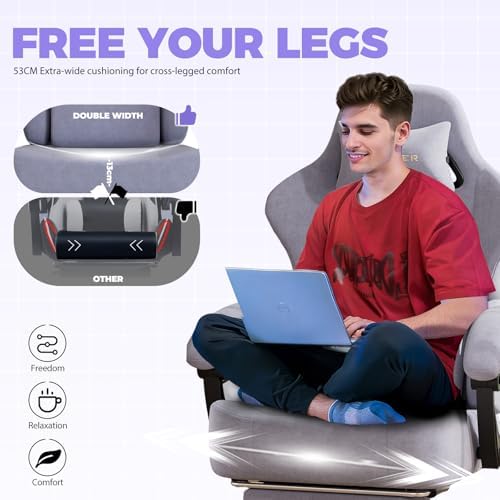 GTPLAYER Big and Tall Gaming Chair Fabric with Pocket Spring Cushion, High Back Ergonomic Computer Chair with Footrest for Adults Lumbar Support Swivel Game Chair for Office 350LBS, Macaron Purple