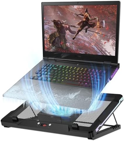 DEPGI Laptop Cooling Pad, Laptop Cooler Stand with 5.5" Movable Fan Easy to Clean, 10 RGB Light Modes, Auto Temp Sensor & 3-Speed Manual Control, Ultra Quiet ≤40dB for 14–17.3 Inch Laptops