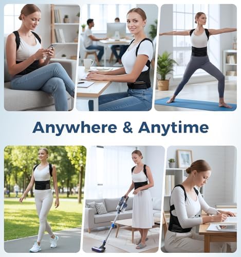 Posture Corrector for Women and Men, Full Back Brace Support with Adjustable Shoulder Straps, Shoulder and Back Straightener Posture Correction, Upper and Lower Back Pain Relief (Black, Small)