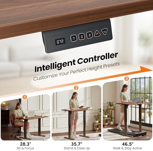 CubiCubi Electric Height Adjustable Standing Desk 48x24 Inch, Dark Walnut