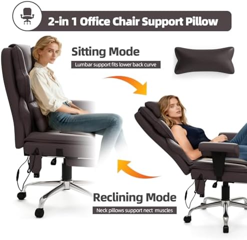 Executive 7-Point Massage Heated Office Chair with Footrest, Brown