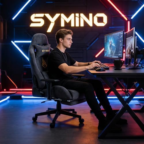 Gaming Chair with Footrest, Up/Down Armrests, Suede Fabric Ergonomic Office Chair, 155° Recline Computer Chair for Desk, Darkblue