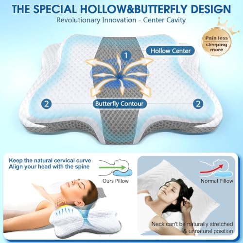 CHxxy Memory Foam Pillows, Cervical Pillow for Neck & Shoulder Pain Relief