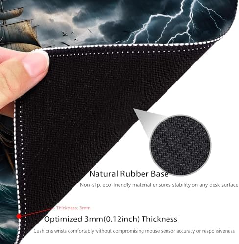 Funny Pirate Cat Ocean Adventure Mouse Pad, Ship Sailing Desk Mat