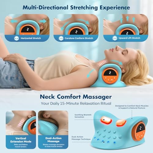Neck Massager 2026, 3-in-1 Portable Cervical Support Pillow with Heat & Vibration, 6 Adjustable Intensities, Cordless USB-C for Home Office Travel Gift
