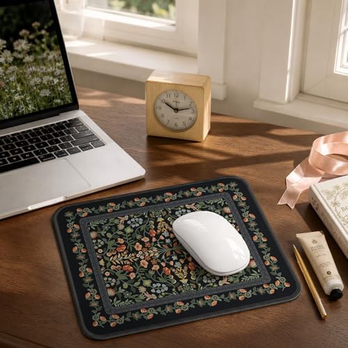 iCasso Aesthetic Small Mouse Pad, 9.5x7.9in,Home Office, Black Floral