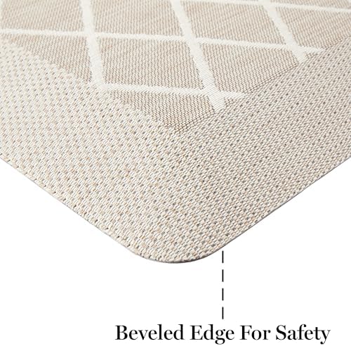 MARTHA STEWART Miles Modern Diamond Anti-Fatigue Air-Infused Kitchen Mat, Beige, 19.6"x32"