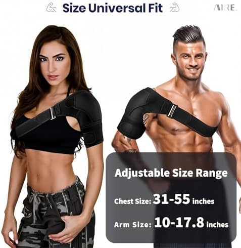 AIRE Shoulder Brace for Men and Women Recovery, Adjustable Shoulder Support for Rotator Cuff, AC Joint Pain Relief, Arm Sling for Injury, Perfect Fit Arm Compression Sleeve (One Size Regular)