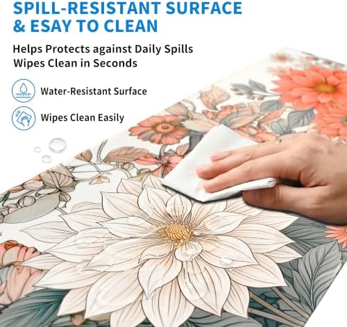 Extended Minimalist Flowers Desk Mat, XXL Large Gaming Mouse Pad, Aesthetic Florals Stitched Edges Waterproof with Non-Slip Rubber Base for Computer Keyboard Laptop Work Home Office 35.4"x15.7"