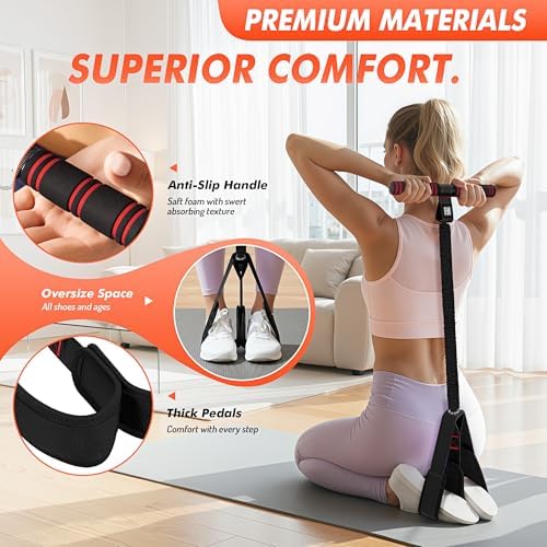 Pedal Resistance Band with Handle | Upgraded 55LBS Exercise Resistance Bands for Core, Abs, Legs, Glutes, Arms, Strength, Physical Therapy, Pilates, Sit Up Workout Equipment for Women Home Gym