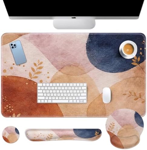 Britimes Keyboard Mouse Pad Set, 4 in 1 Desk Mat Set, Abstract Boho