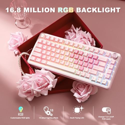 YUNZII B75 PRO 75% Wireless Mechanical Keyboard (Pink,MilkV2)